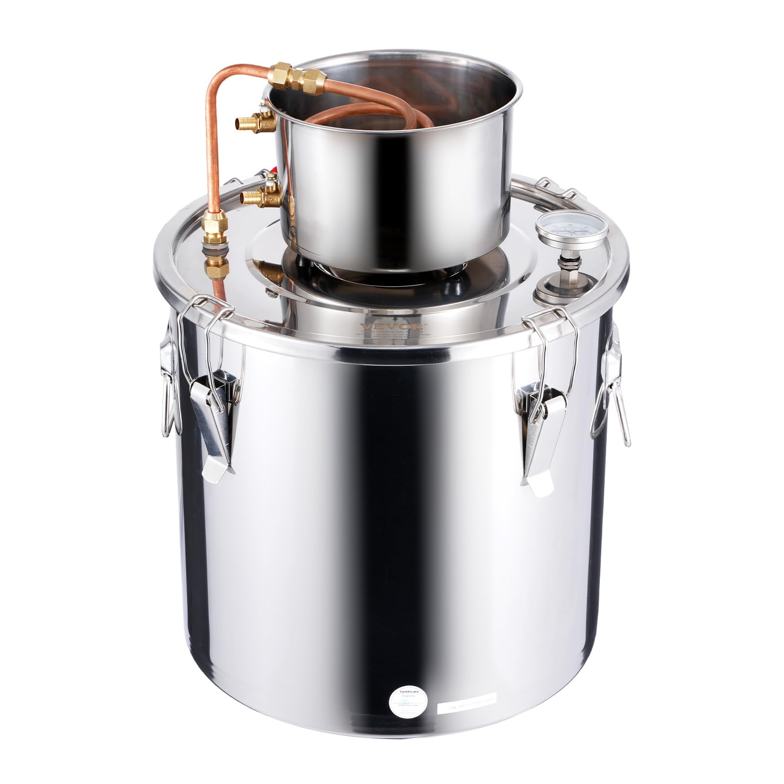 VEVOR Destilador de Alcohol Acero Inoxidable 30 L con Bobina de Cobre, Kit de Fermentación para Cerveza Casera con Termómetro y Bomba