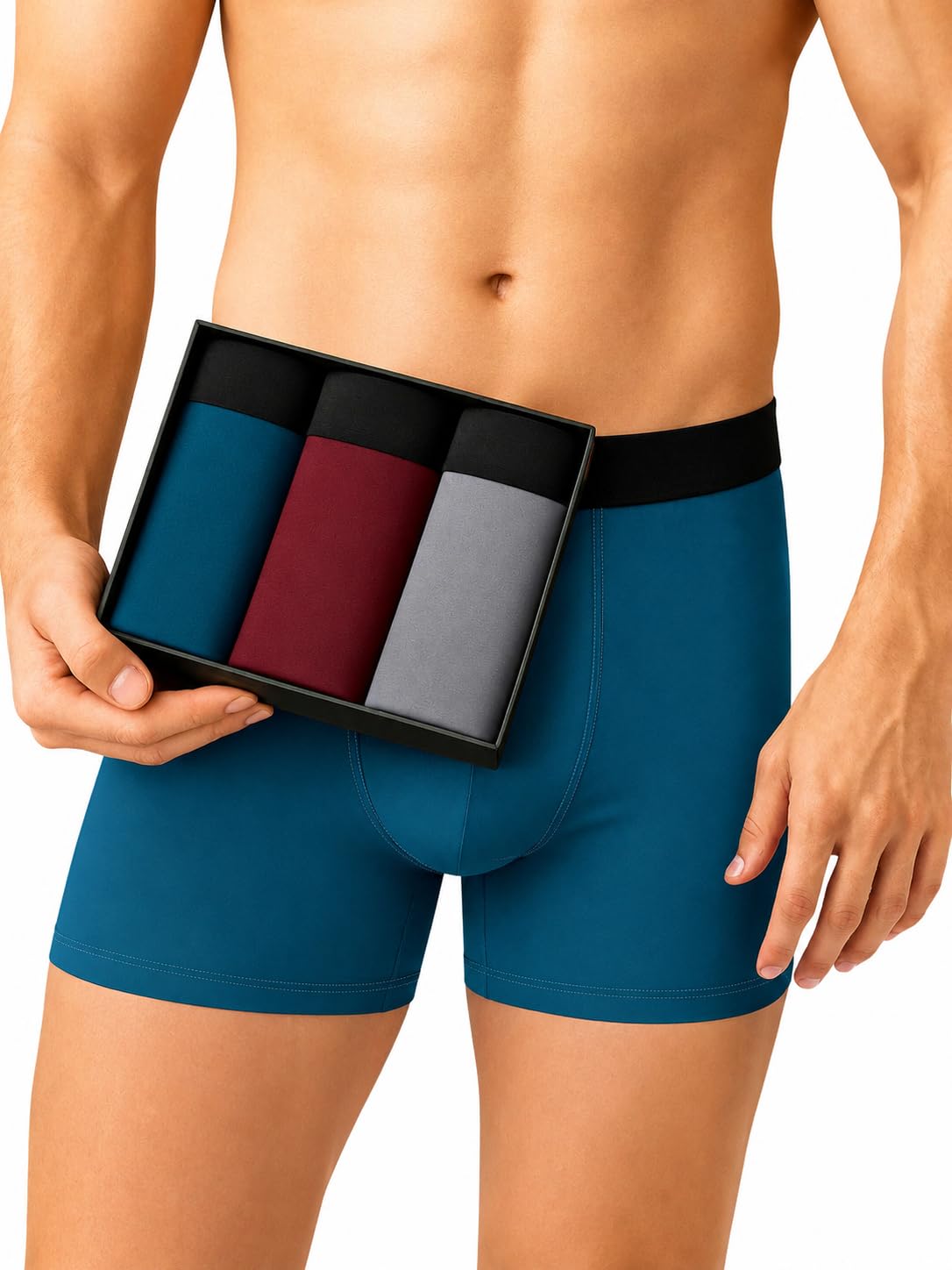 Men's Solid Cotton Boxer Briefs Trunks Underwear Combo (Pack of 3)-picture-27