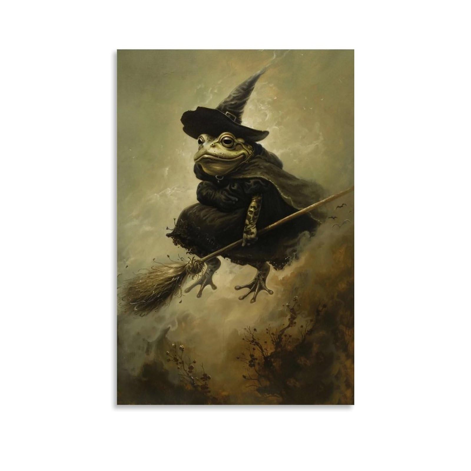 JUWRHRHHRH Frog Witch on Broomstick 04 Poster Canvas Aesthetic Wall Art Painting Decor for Living Room Bed Room 20x30inch Unframe-style