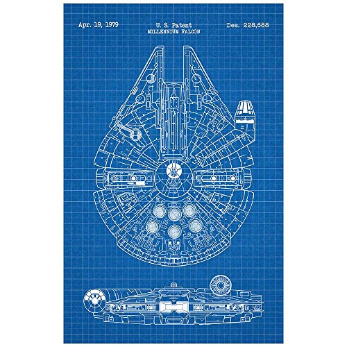 Inked and Screened SP_SYFI_228,688_BG_17_W Star Wars Millennium Falcon-1979 Print, 11" x 17", Blue Grid-White Ink, 11" x 17"