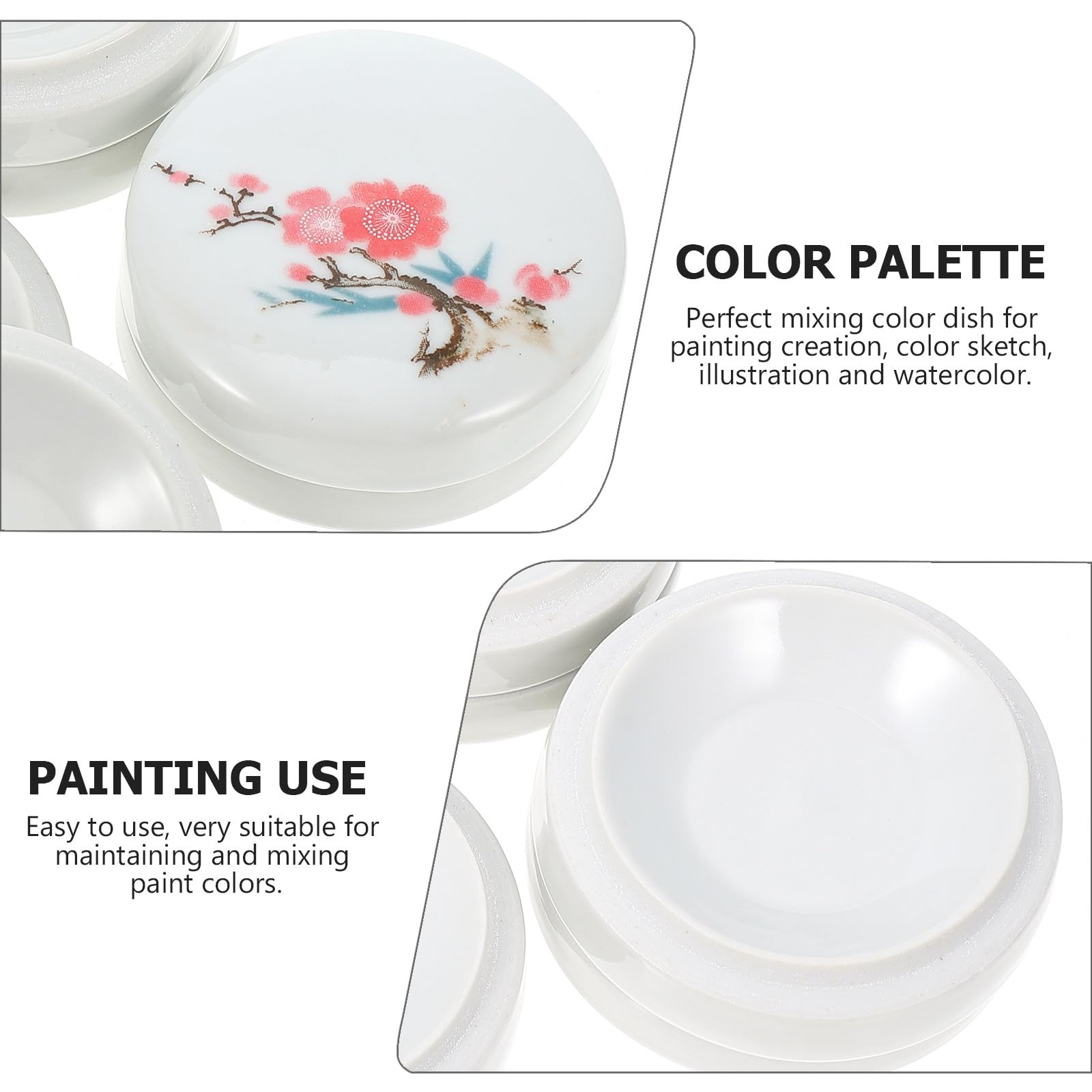 Palette de Mélange de Couleurs avec Couvercle en Céramique Blanche 5 Couches sans Bavure, pour Peinture à l'huile et Aquarelle, Calligraphie et Débutants