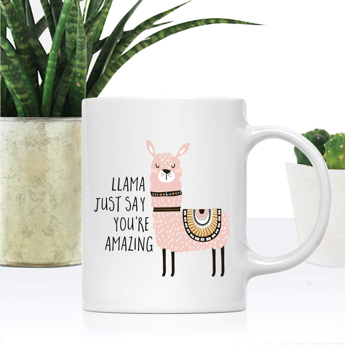 Andaz Press 11oz. Funny Pun Llama Coffee Mug Gift - 'Just Say You're Amazing' Graphic Cup for Coworkers, Women - Novelty