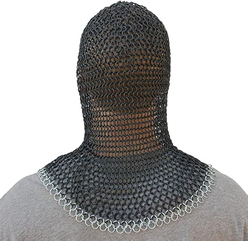 Armory Replicas Medieval Chainmail Coif Armor, Blackened Steel With Bright Steel Edges, 18.75 Inches #TOP1