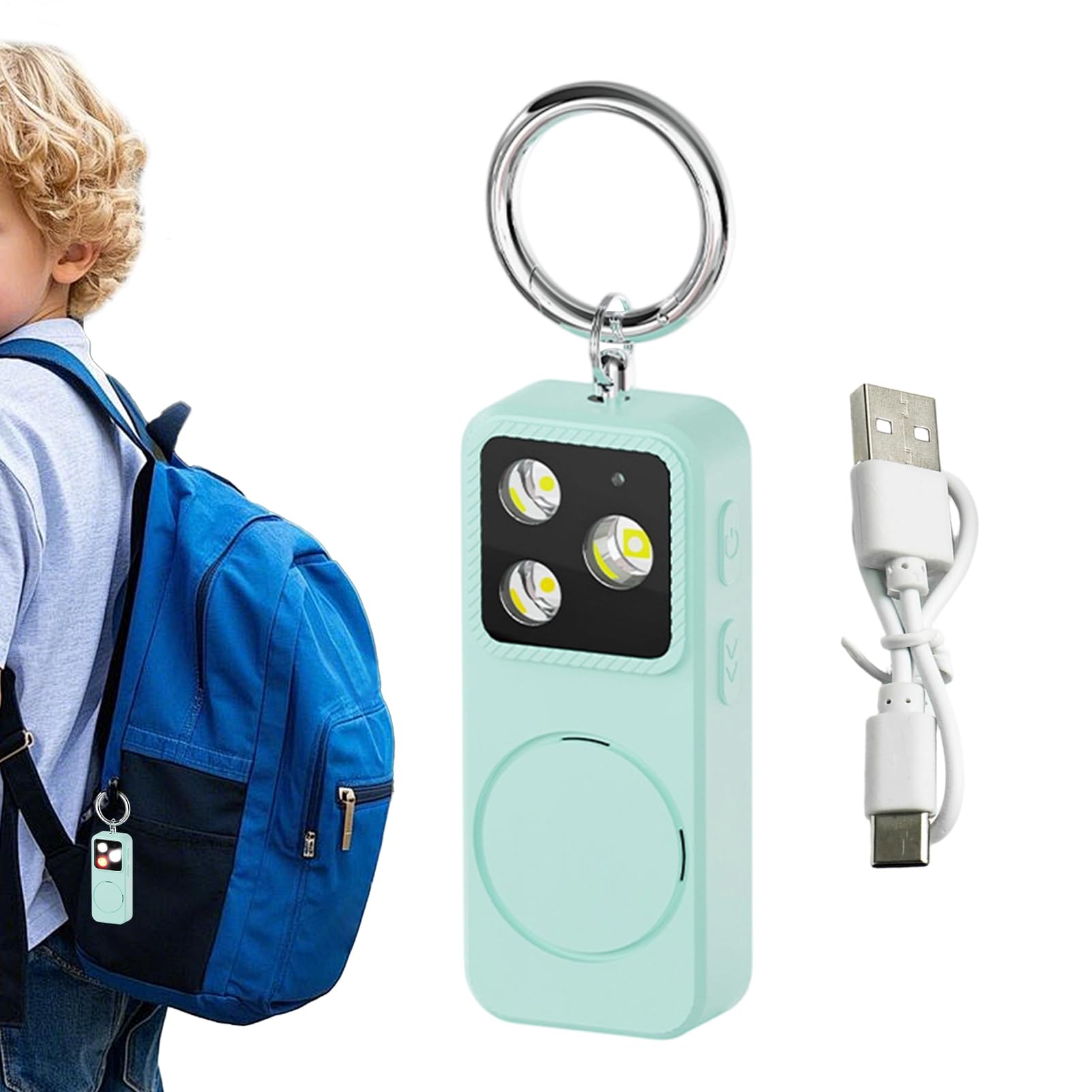 Alarma de seguridad personal – Seguridad recargable de 150 dB – Llavero de alarma de seguridad de sonido fuerte para mujeres, niñas, niños, estudiantes mayores, universidad, diario, viaje, mochila