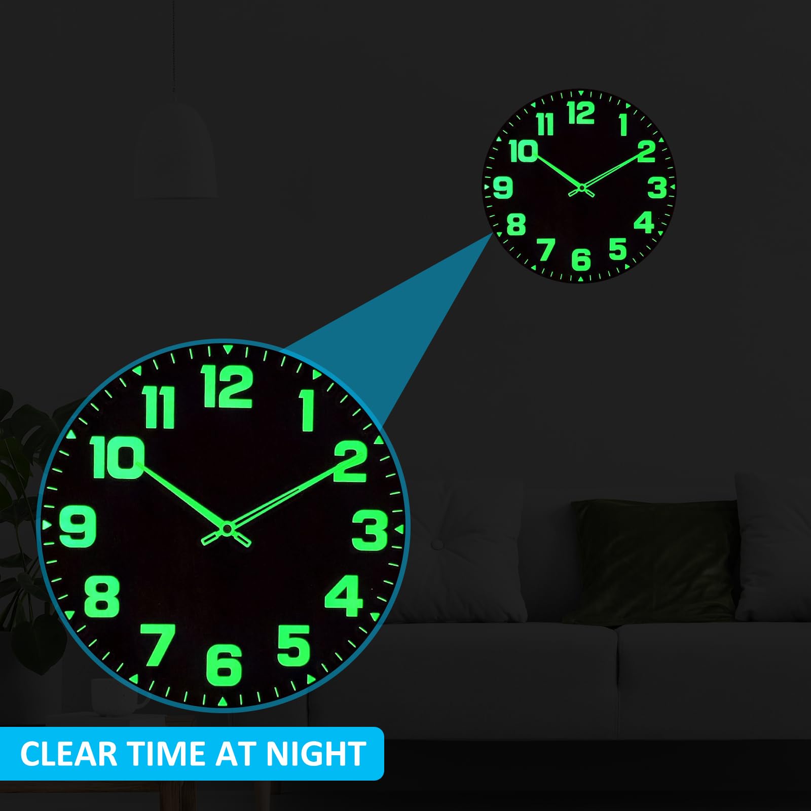 DIYZON Orologio da Parete Luminoso, Silenzioso Senza Ticchettio 25CM Orologi da Parete con Luce Notturna a Batteria, Orologio da Parete Illuminato in Legno Stile Country