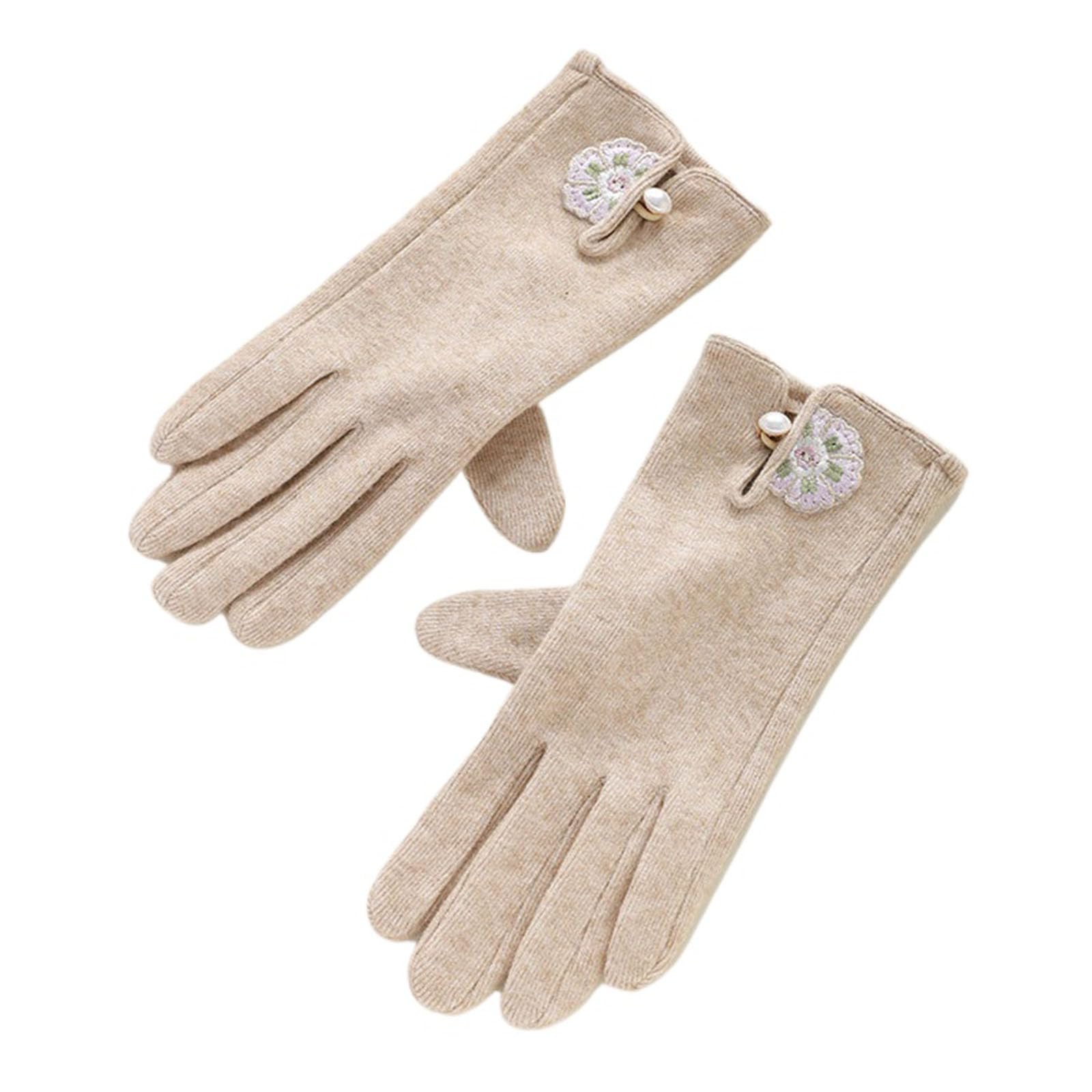 Women's Embroidered Knitted Gloves, Winter Touchscreen Warm Gloves, Thick Thermal Knit Glove for Cold Weather