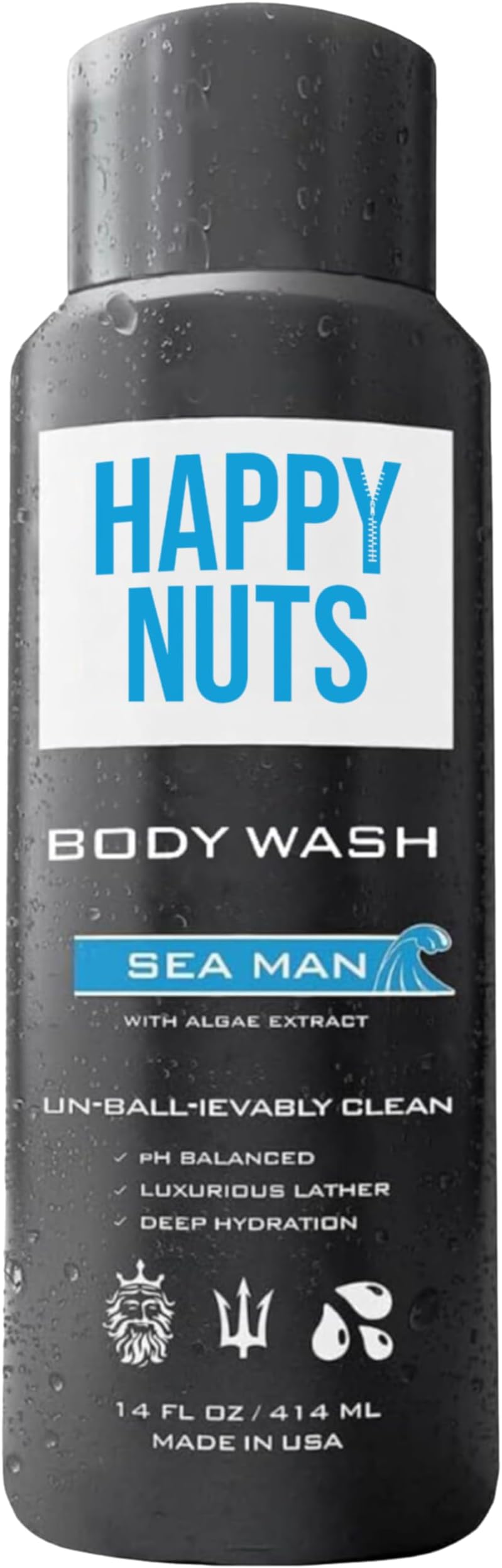 HAPPY NUTS Sea Man Body and Nut Wash - Moisturizing Men's Shower Gel, Bodywash with Deep Cleanse for Sensitive Skin - Men's Body Soap