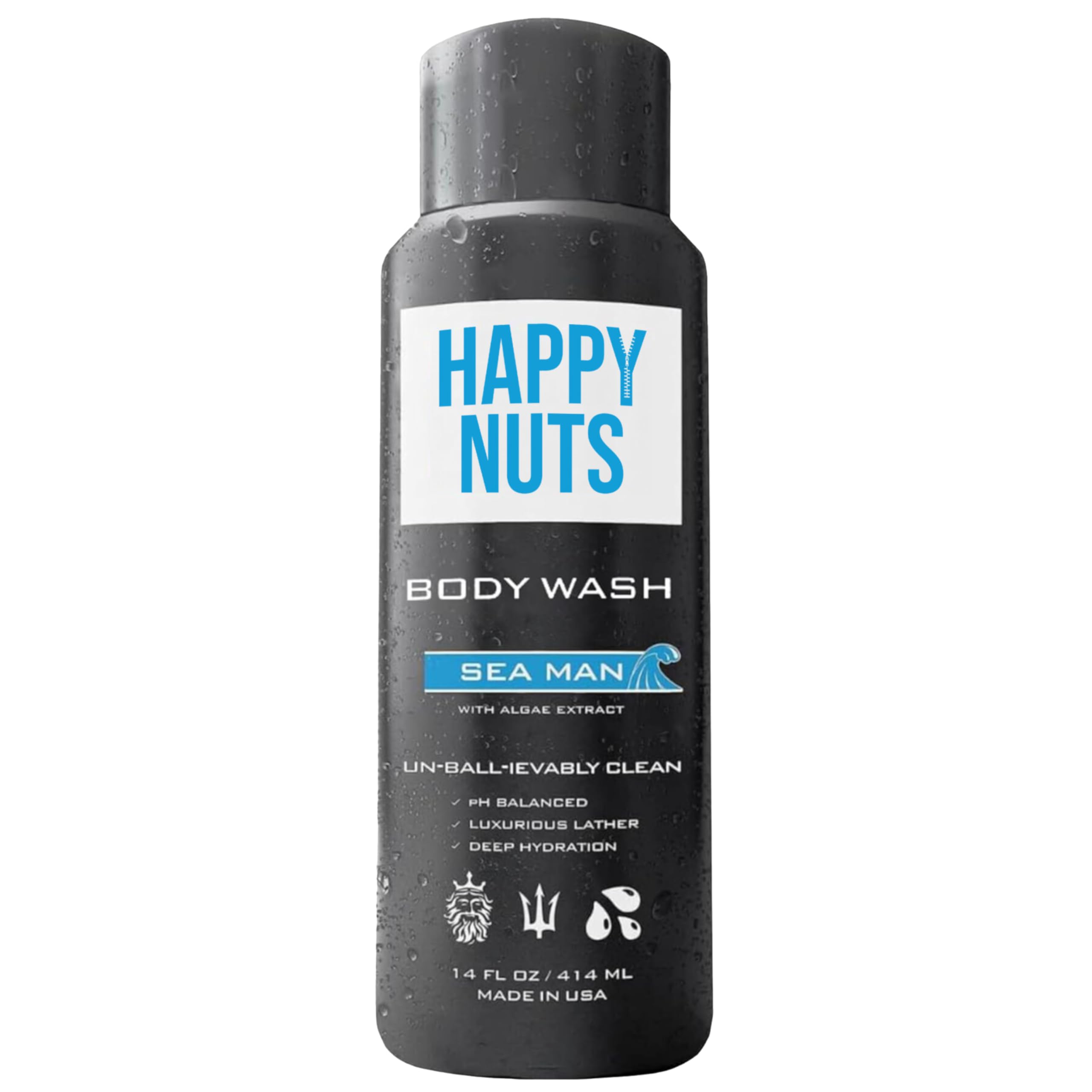 HAPPY NUTS Sea Man Body and Nut Wash - Moisturizing Men's Shower Gel, Bodywash with Deep Cleanse for Sensitive Skin - Men's Body Soap