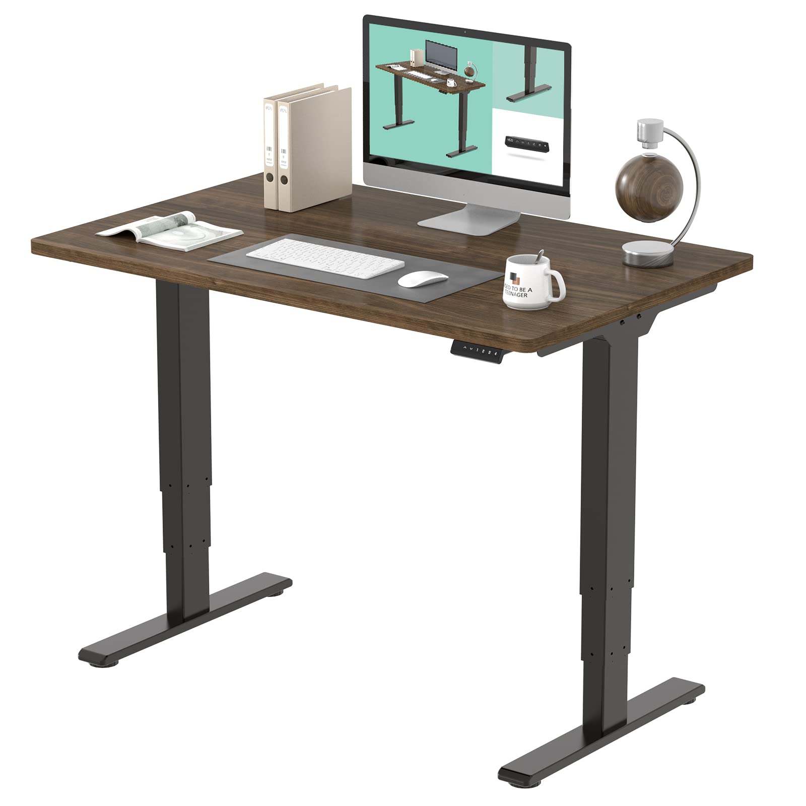 FLEXISPOT E6 Essential 3 Stages Dual Motor Electric Standing Desk 48x30 Inch Whole-Piece Board Height Adjustable Electric Sit Stand Desk(Black Frame + Grey Wood Grain Desktop, 2 Packages)