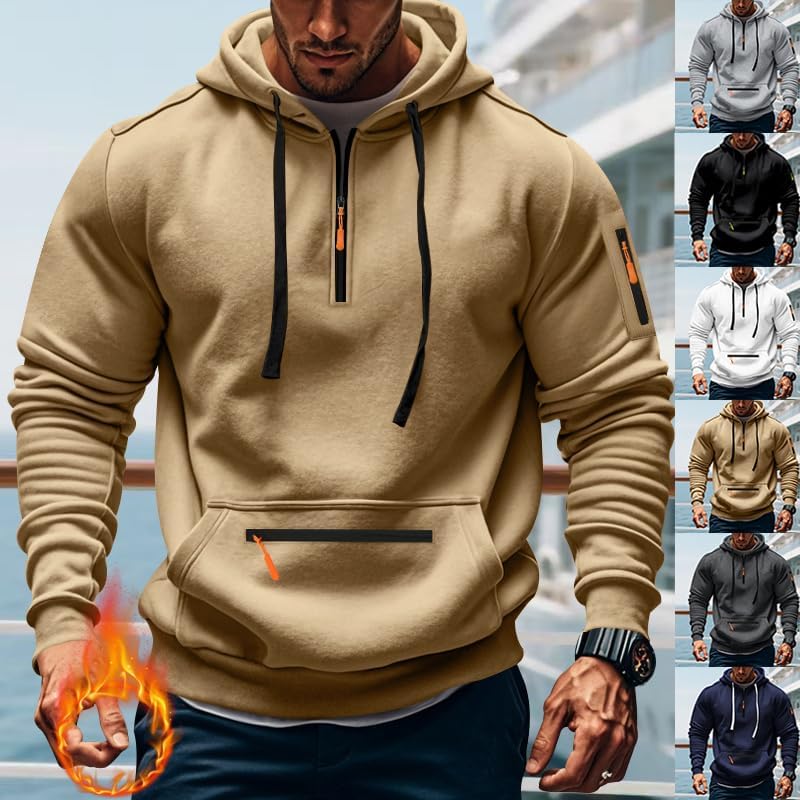 ZOCANIA Tactical Hoodies for Men Long Sleeve Quarter Zip Drawstring Pullover Hoodie with Pocket Mens Fleece Sweatshirts - Image 2