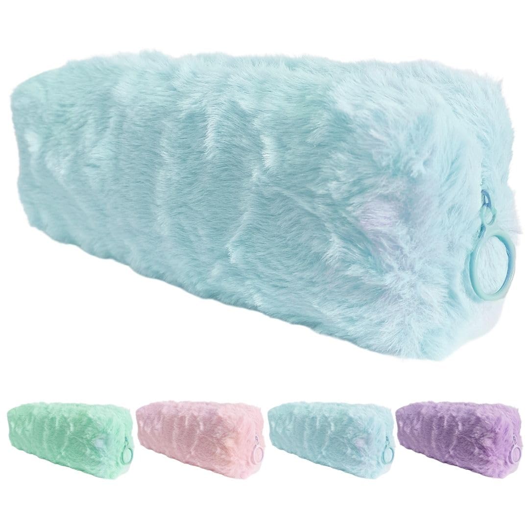 Estuche Escolar para Niña, Mujer O Adolescente - Estuches Escolares para Guardar Material De Papelería O Maquillaje De Peluche En Color Pastel - Neceser Pequeño para Chica De Un Compartimento (Azul)