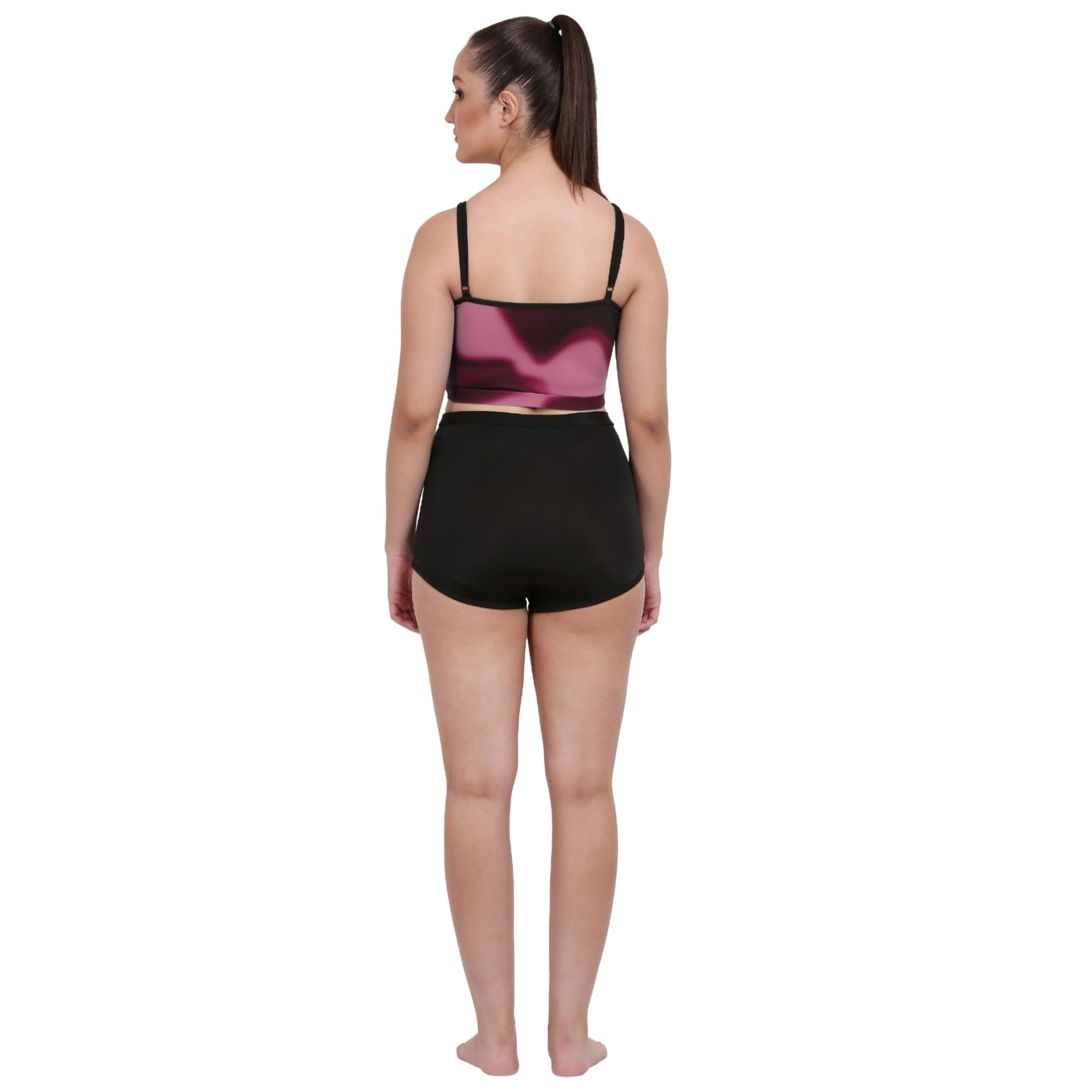 KRIKUS Two Piece Padded Printed Pink Colour Crop Top & Shorts Swimwear/Swim Suit for Womens and Girls 2