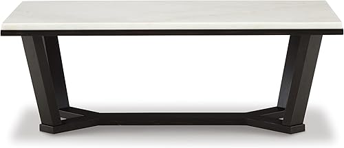 Miniatura 5 de Signature Design by Ashley Fostead Mesa de centro rectangular contemporánea con parte superior de mármol, mármol blanco y marrón oscuro