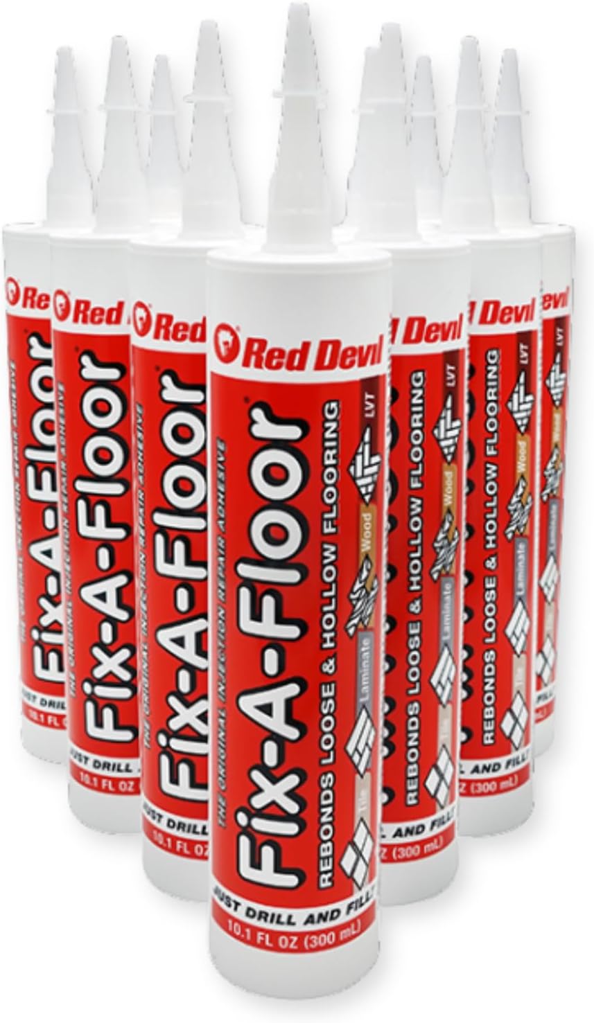 The Original Fix-A-Floor Loose Tile Repair Adhesive- Porcelain, Ceramic, Marble, Stone & Wood. Customizable Tip for All Grout Widths. Pack of 12