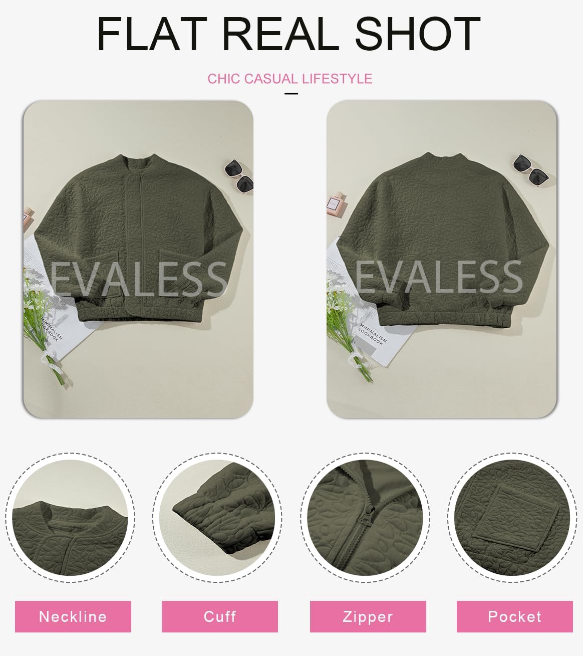 EVALESS Bomber Jackets for Women Spring Fashion 2026 Cute Jacquard Coats Lightweight Zip Up Jackets Dressy Casual - Image 6