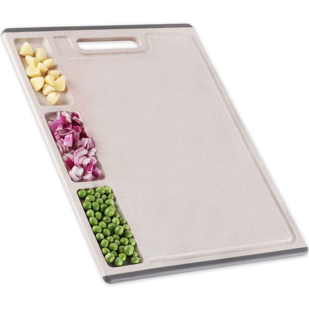 Cutting Board for Kitchen, Non-Slip Wheat Straw Plastic Chopping Board With 3 Built-In Compartments & Juice Grooves, Serving Tray for Meat Vegetable Fruit, Dishwasher Safe, Easy Carry and Clean …