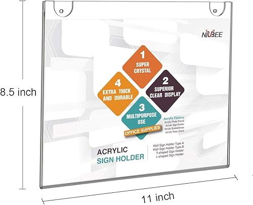 Miniatura 2 de NIUBEE Paquete de 20 soportes acrílicos de pared de 8.5 x 11 pulgadas, marcos de anuncios transparentes para papel.