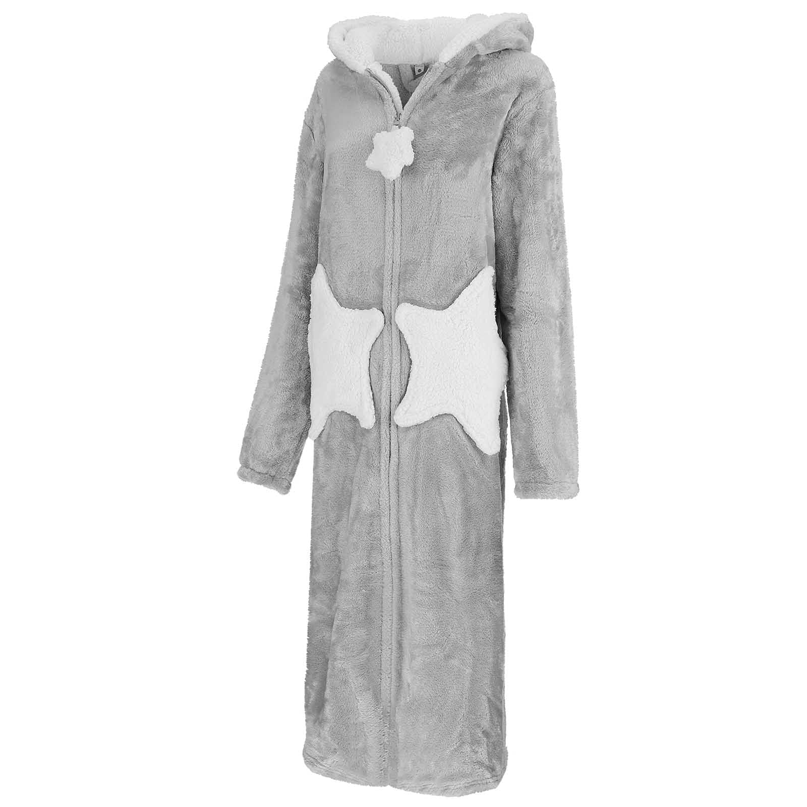Schlafmantel Damen Kuschelig - Bademantel Damen Mit Reißverschluss | Fleece Hausanzug Unisex Hausmantel Herren Erwachsene Loungewear Mit Taschen Und Kapuze Bademäntel Schlafanzug Saunamantel