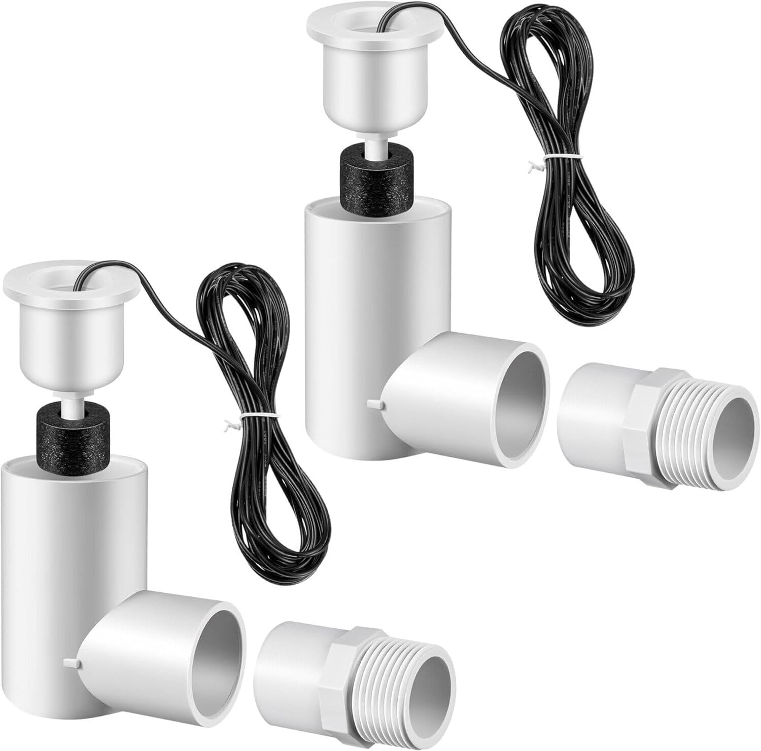 2 Pack SS2 Float Switch for Easy Installation, AC Float Switch with 3/4 Inch Adaptor and 6ft Wire, Water Level Accessory for HVAC System with Condensate Overflow Detection