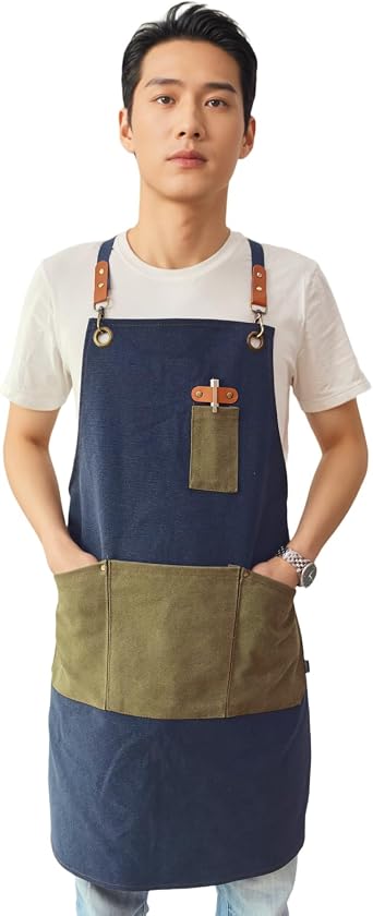 Chef Apron for Kitchen Cooking, Waterproof Adjustable Crossback Apron with Large Pockets for Women and Men