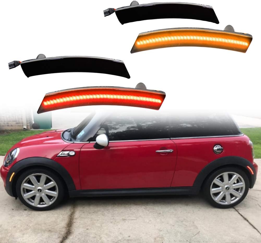 for 2002-2008 Gen1 MINI Cooper R50 R52 R53 Side Marker Light Smoked Lens Amber & Red Full LED Lamps