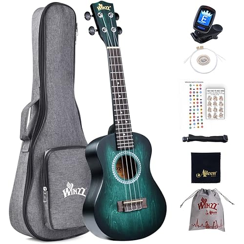 Winzz Ukulele Concert 23 Inches Blue-green, Ukulele Beginner Kit for Adults and Children, Unique Color Design