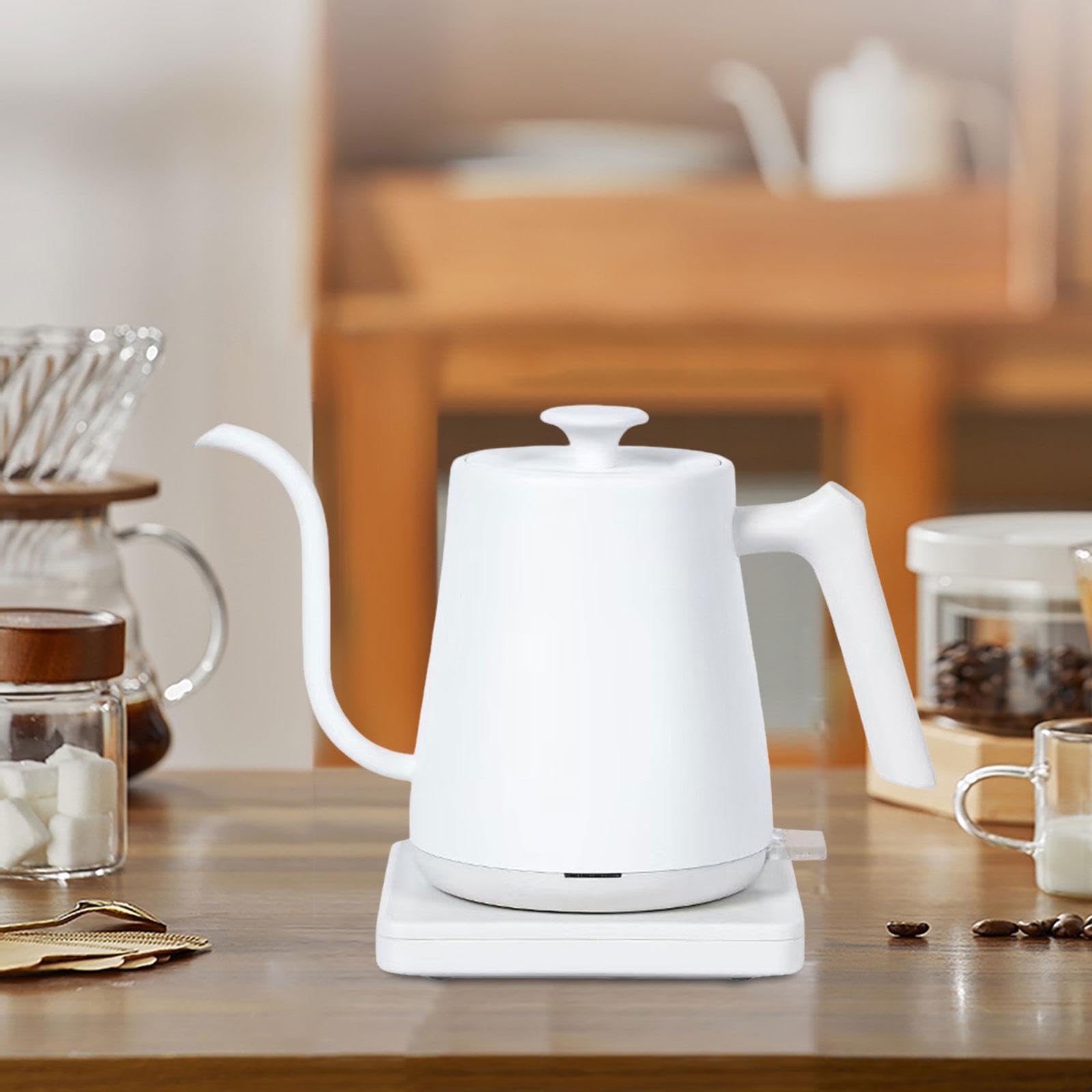 Hervidor como Cafetera Y Tetera para Bebidas de Infusión con Mango Ergonómico Y de Precisión para La Cocina Y La Oficina 08L, Blanco, Individual
