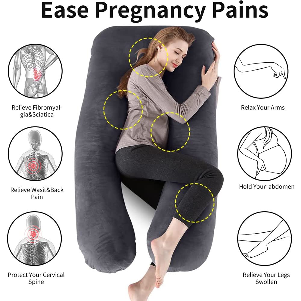 FANSU Coussin de Grossesse en Forme de U, Confort Coussin d'allaitement Doux Oreiller de Grossesse pour Maintenir Hanches, Votre Dos, Jambes et Ventre (150x80cm,Bleu-Gris)
