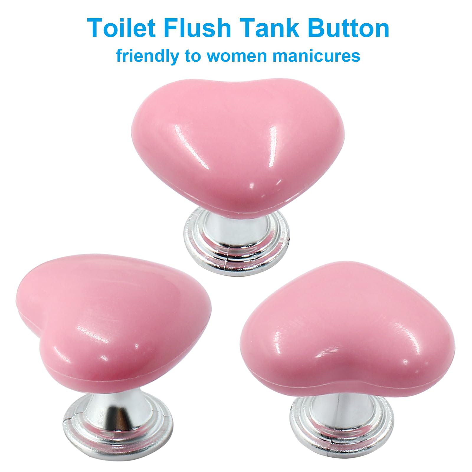 3-Pack Toilet Flush Button Cover - Heart-Shaped, Nail-Friendly Push Tool For Ladies, Also Works As Door Handle & Lid Lifter, White Plastic