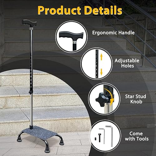 Miniatura 5 de Bastón de escalada de escalera, medios escalones para escalones, personas mayores, bastón de escalera, ayudas para caminar para estabilidad, base de