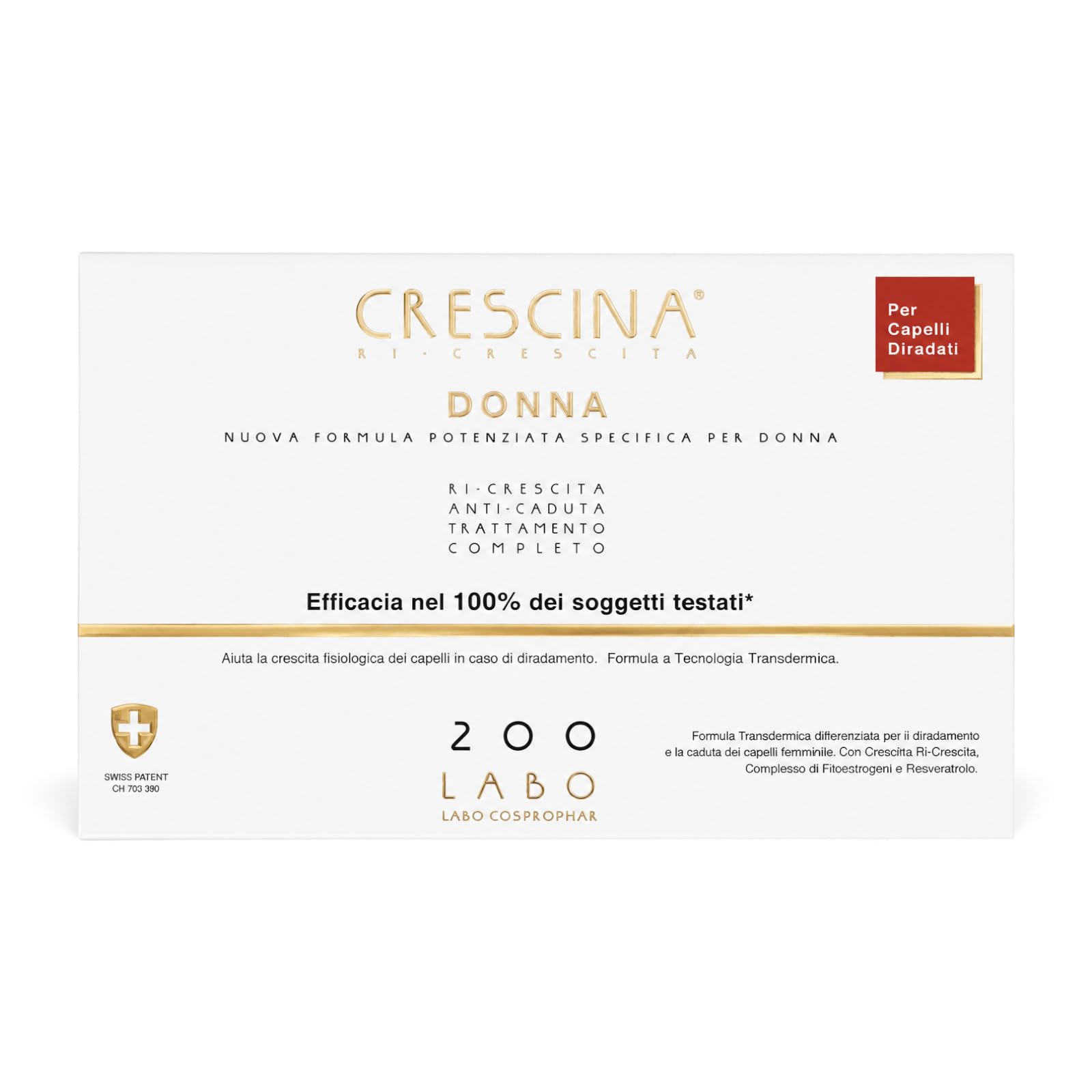 Crescina Ri-Crescita Nuova Formula Potenziata Specifica per Donna 200 Trattamento per Capelli Diradati 20+20 Fiale