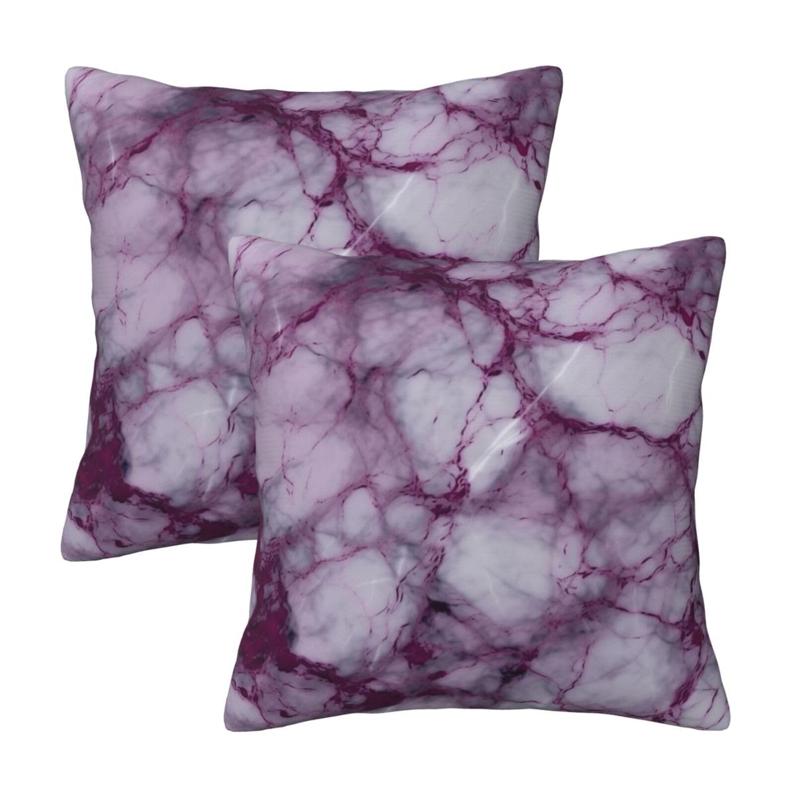 Purple Marble Texture Throw Pillow Cases 2 Pack Square Pillowcases Soft Pillow Protectors for Couch Livingroom Sofa Bed Office Car,30x30 CM