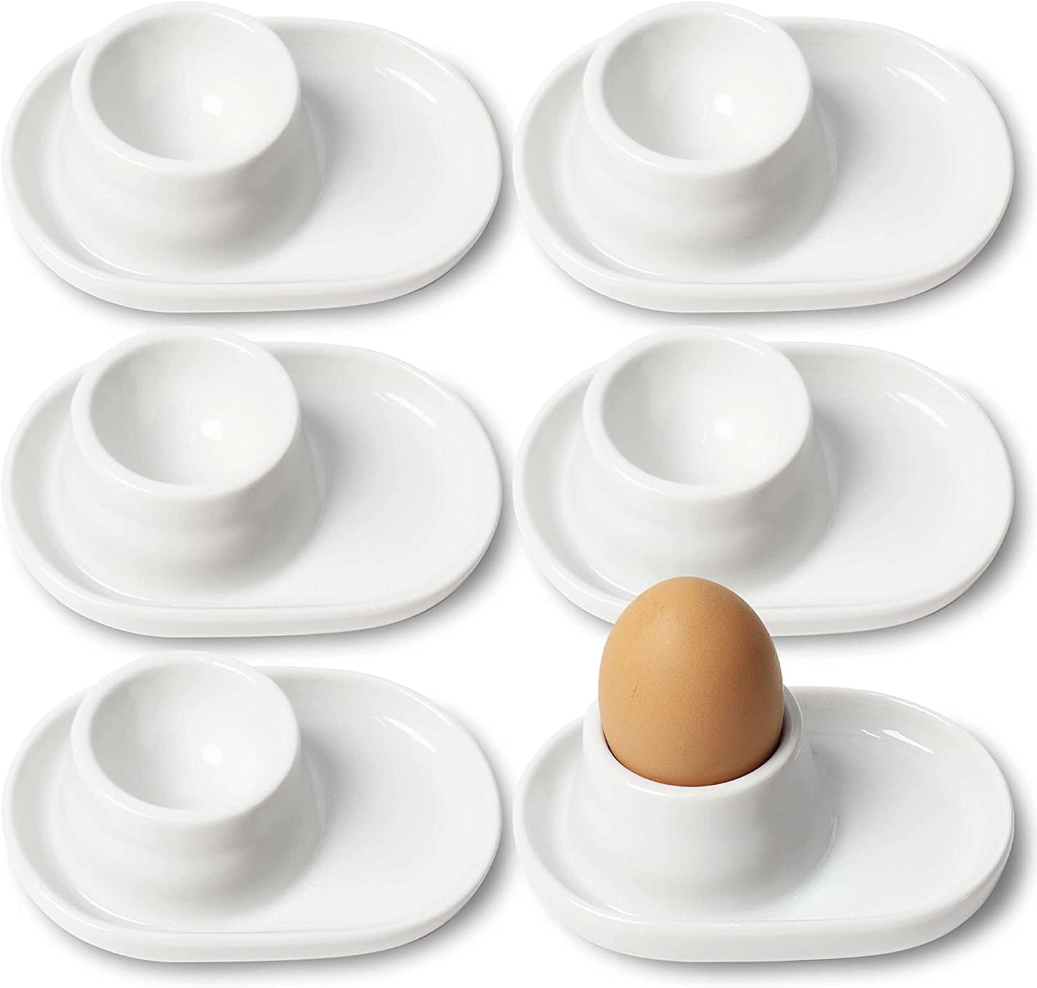 BIROYAL Porcelain Egg Cups Plates with Base, Ceramic Egg