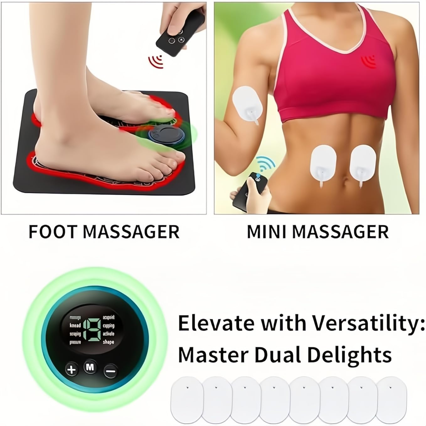 EMS Masajeador control remoto,Masajeador de Pies Eléctrico,8 modos,19 niveles de intensidad,Aliviar Dolor Cansadas Mejorar la Circulación Sanguínea，alivia la rigidez