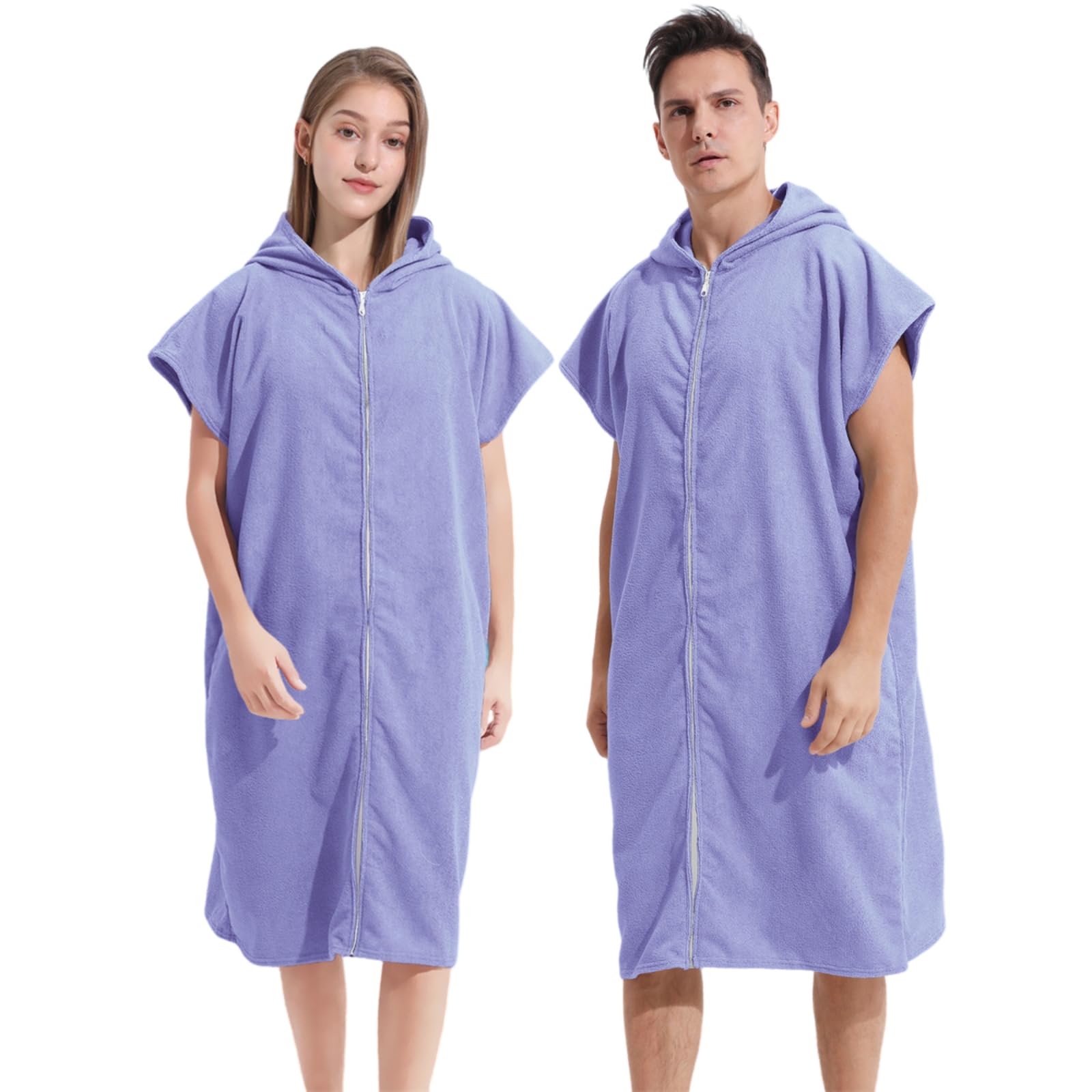 Treer Hooded Towel Poncho Adult, Changing Robe Towel Women Mens Beach Poncho with Hood and Zip Changing Robe Beach Quick Dry Microfibre for Swimming Surfing (CS18 Black 1,72x109cm)