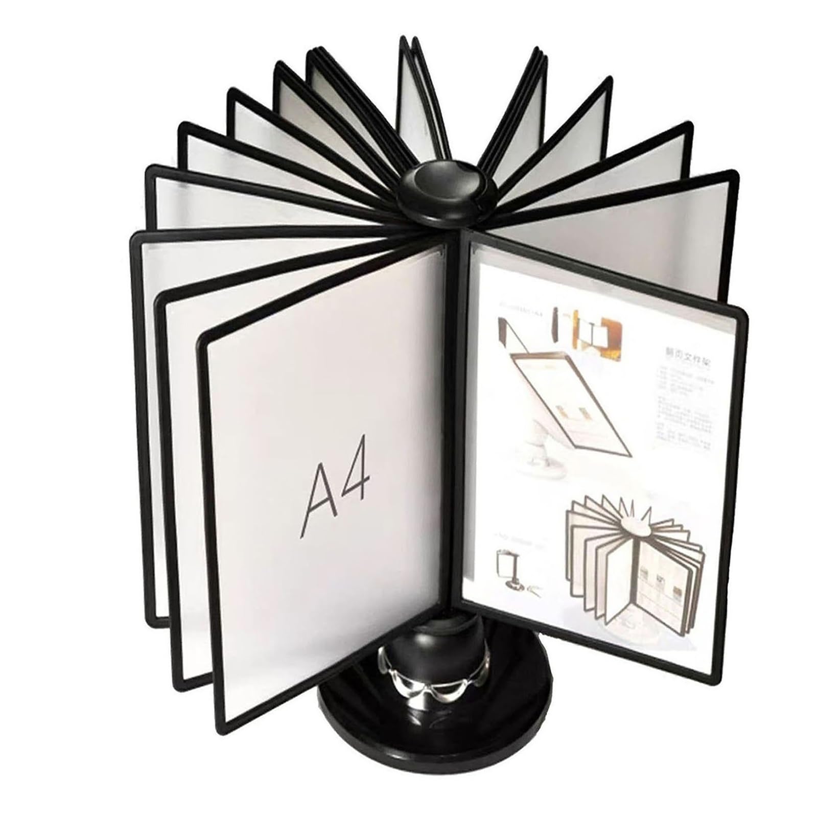 HTTGDGDH Desktop Rotating File Display Stand Desk Reference Organizer 20 Double-Sided Panels 40 Sheet Capacity For,Black-20 pages