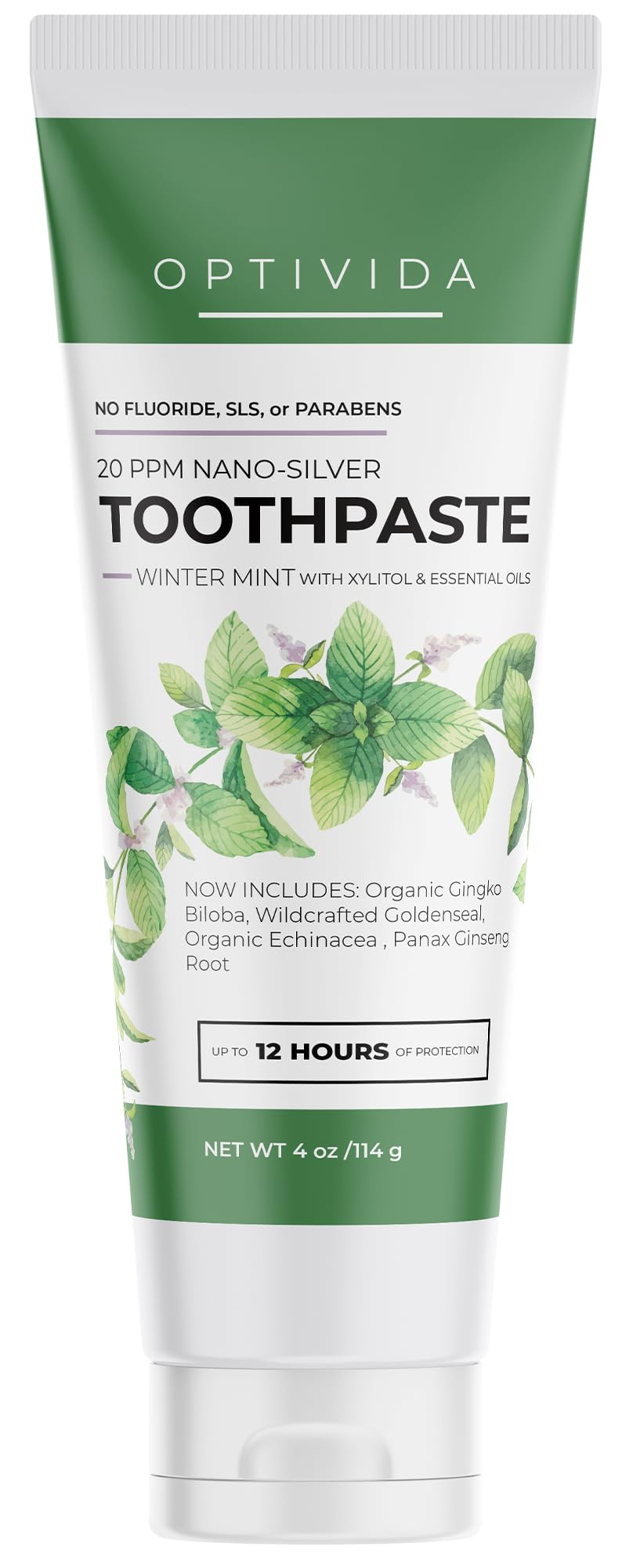 Optivida (Fluoride Free) Colloidal Silver (20ppm) Infused Xylitol Toothpaste for Adults & Kids. Anti-Cavity*, Anti-Plaque* Coral Toothpaste with Spearmint Oil for Gum Health & Teeth whitening - 4oz