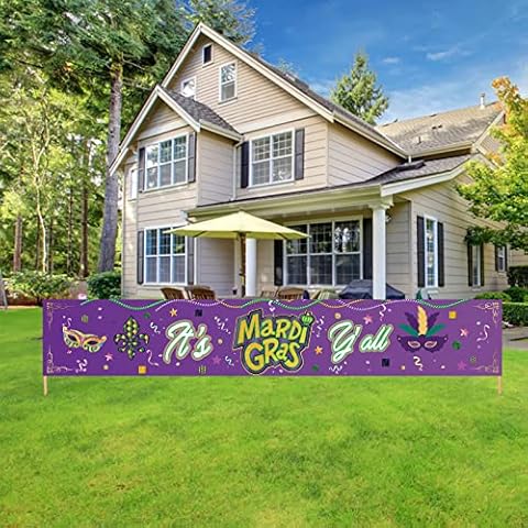 Happy Mardi Gras Banner, It's Mardi Gras Y’all Banner, New Orleans Carnival Masquerade Sign Decorations Party Supplies Cover