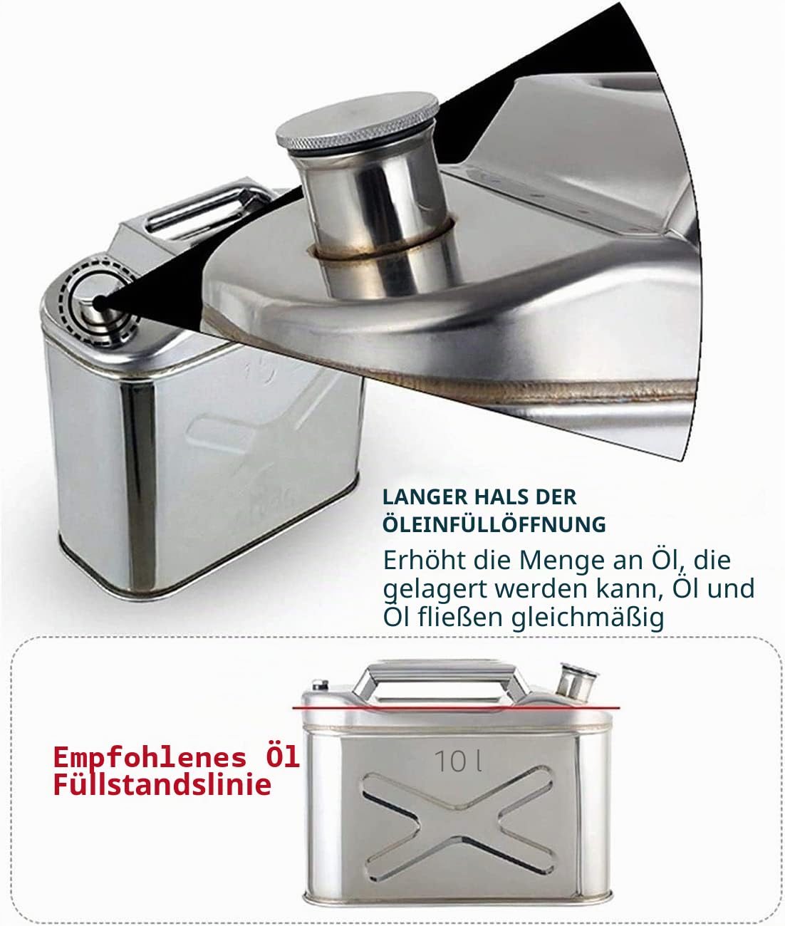 5L/10L/15L/20L Kraftstoff Benzin Benzin Diesel Gas Dosen Tank Container Backup, 201 Edelstahl Kanister für Motorrad Autos Rasenmäher Farn Camping, 5L