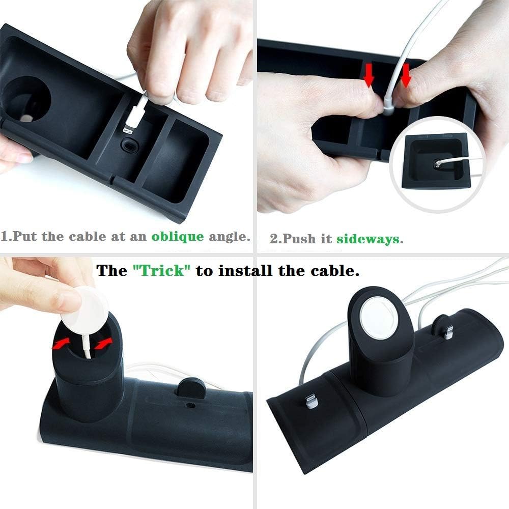 3 in 1 Stand for Apple Watch iPhone AirPods Holder Docking Station Dock Silicone Support for iWatch 4/3/2/1/ AirPods/iPhone XR/XS /8/8 Plus/ 7/7 Plus Black (3 in 1 Stand)