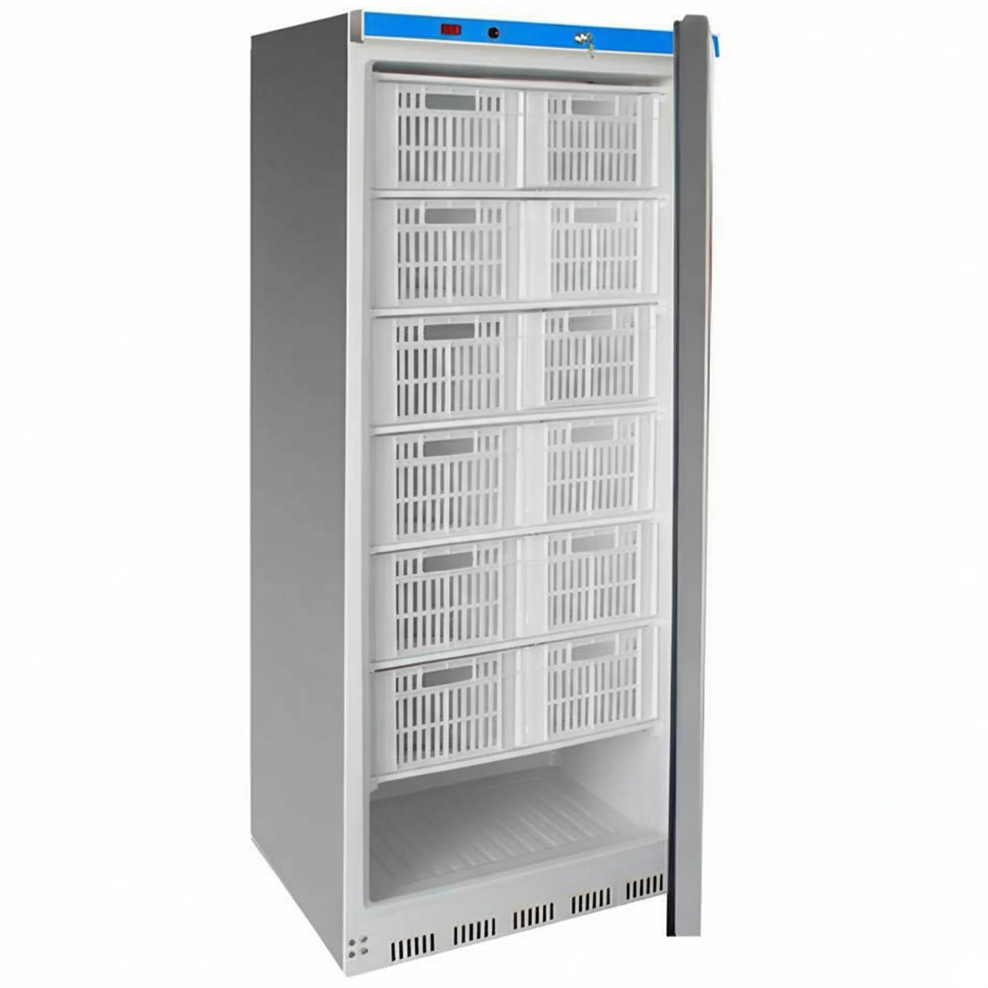 MBH - Congelador vertical profesional INOX con estantes para hostelería. Armario congelador industrial 600 litros acero inoxidable para restaurante, panadería y pastelería.… (Con cajones)