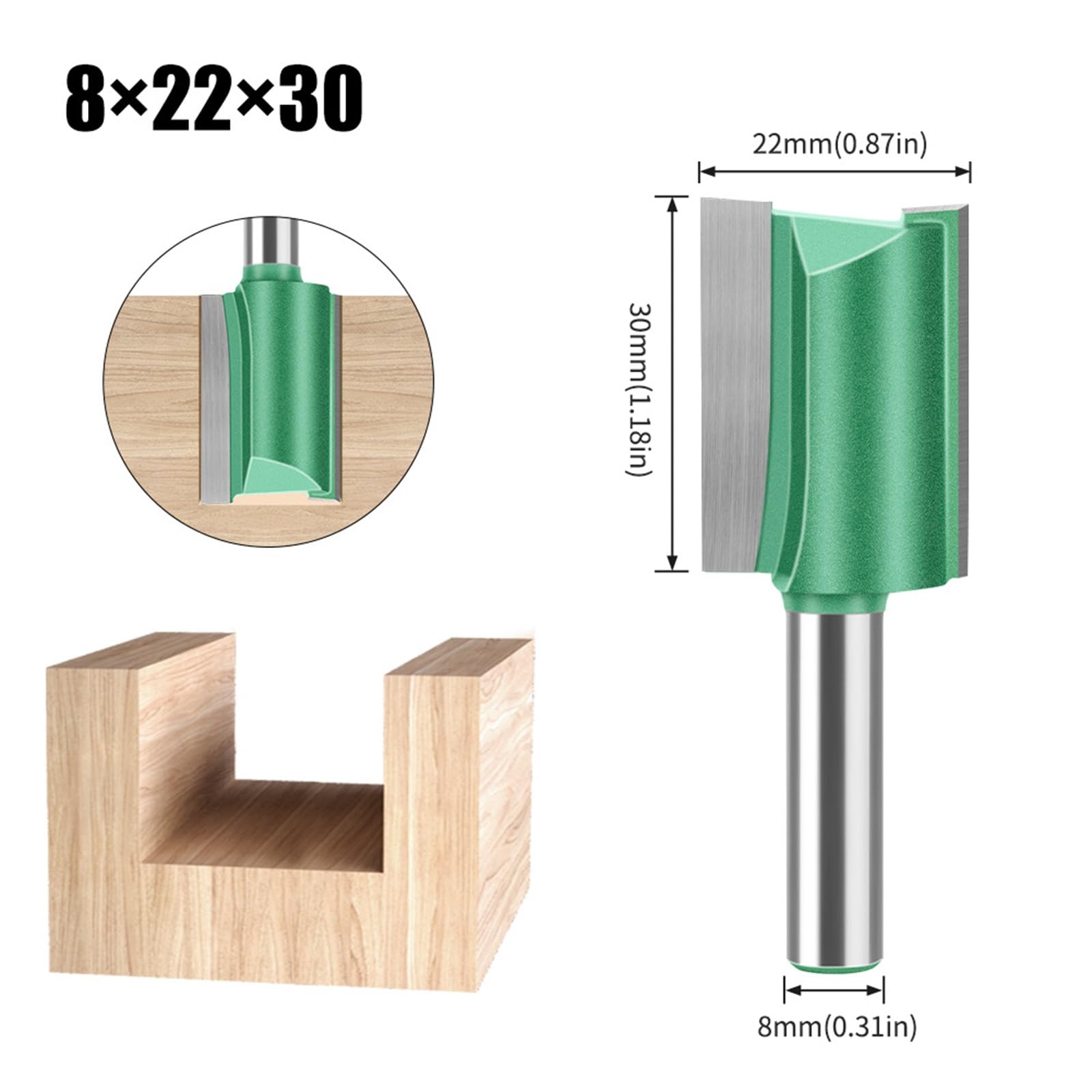 MACHSWON Straight Router Bit 8mm Shank,Double Flute Woodworking Milling Cutter Router Bits 22mm Cut Diameter 30mm Cut Length Cutting Trimming Cutter Routing Bits - Image 2
