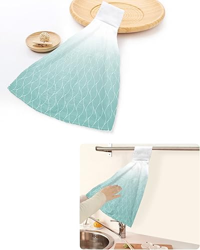 Miniatura 6 de Toallas de cocina colgantes con bucle, modernas, minimalistas, azules, verdes, degradadas, absorbentes, suaves, para cocina, baño, inodoro, hogar, 2