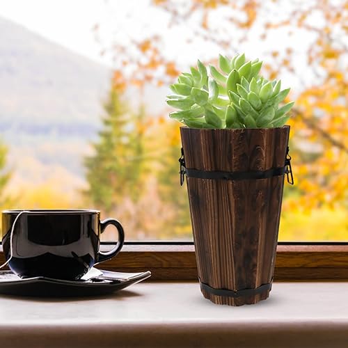 Miniatura 8 de GANAZONO Maceta de madera vintage con barril de lluvia, caja de bonsái para whisky, maceta rústica para patio, suculenta, 1 ud