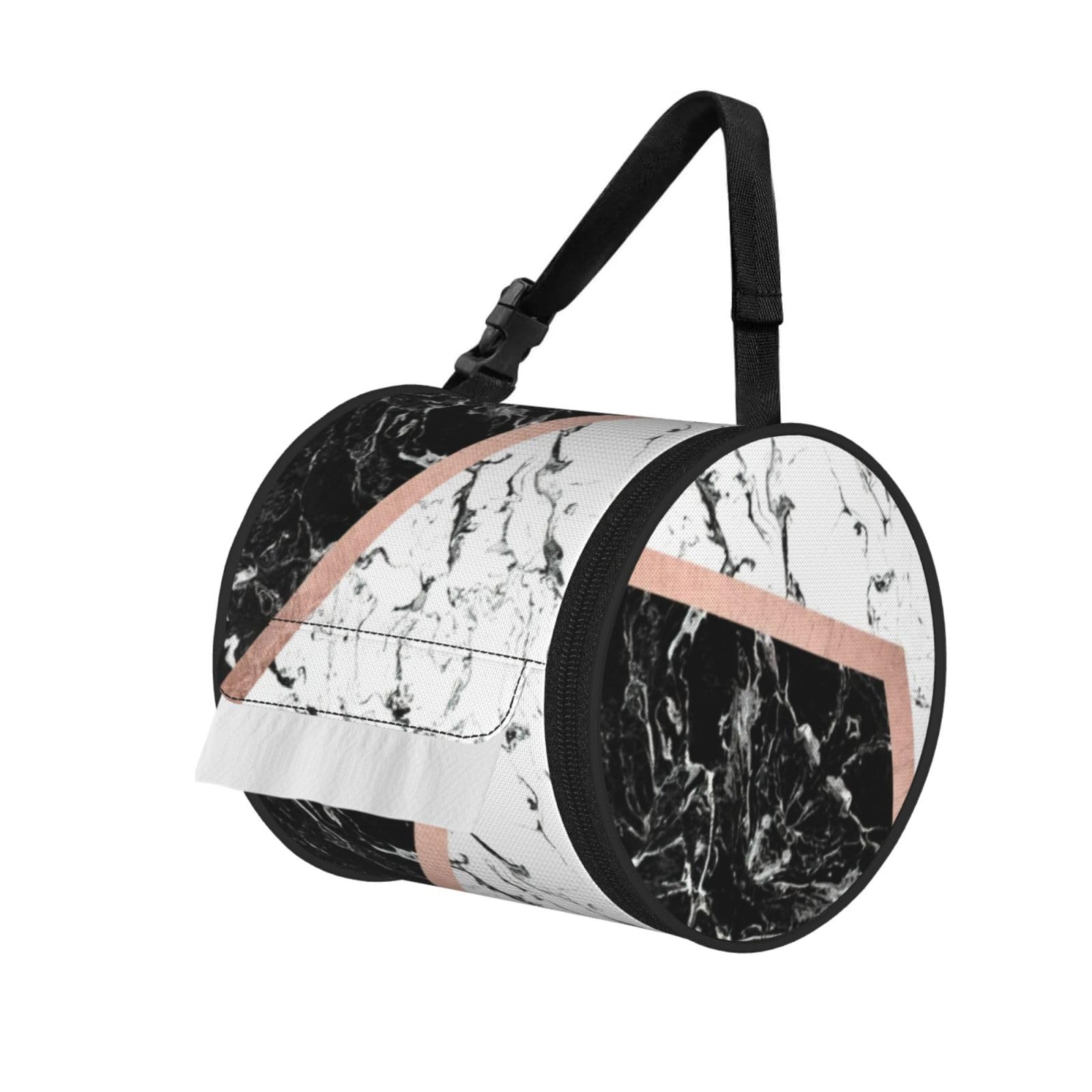 Black White Marble Printed Roll Paper Carrier Bag, Foldable Oxford Cloth Tissue Case for Camping Hiking Backpack