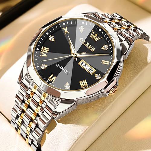 Miniatura 4 de OLEVS - Reloj de pulsera para hombre, de acero inoxidable, analógico, de cuarzo, con fecha, de fácil lectura, con diamantes, impermeable, elegante,