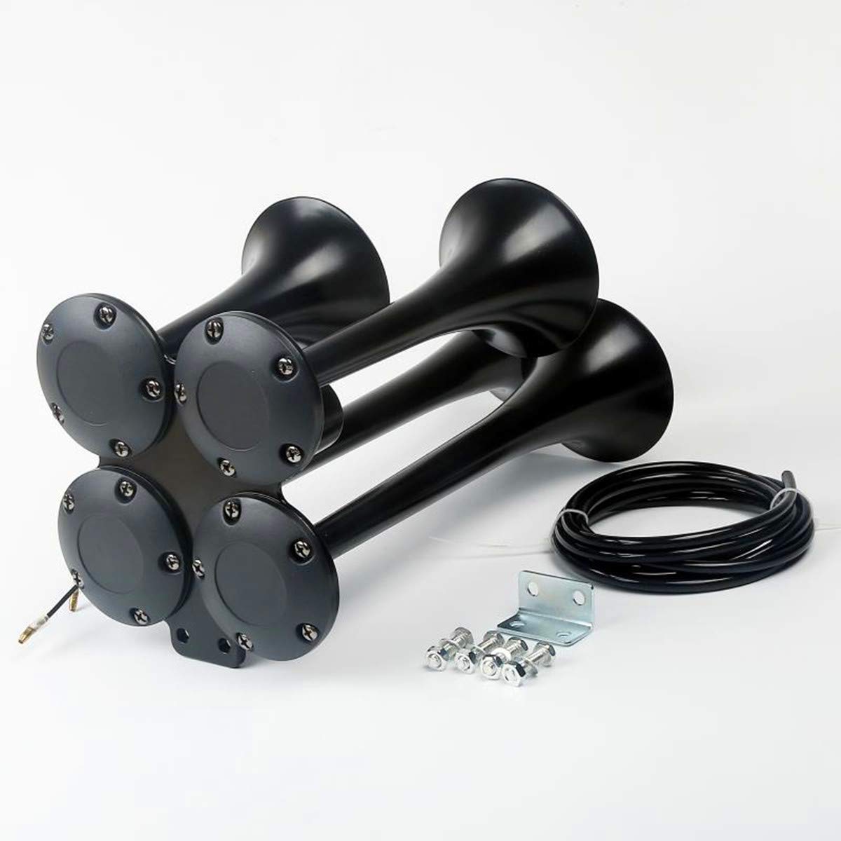 Viping Car Horn Loud Speaker 150DB Car Electric Horn Speaker Electric Control Solenoid Valve Car Electric Horn Waterproof Whistle Black Four Tube Suitable Electric Horn for Any 12V Truck Boat car ect