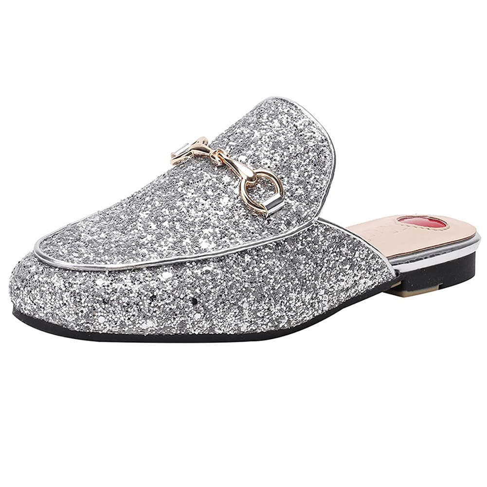 Arqa Mules for Women Almond Toe Leather Flats Slip-on Comfort Backless Loafers Buckle Mule Shoes