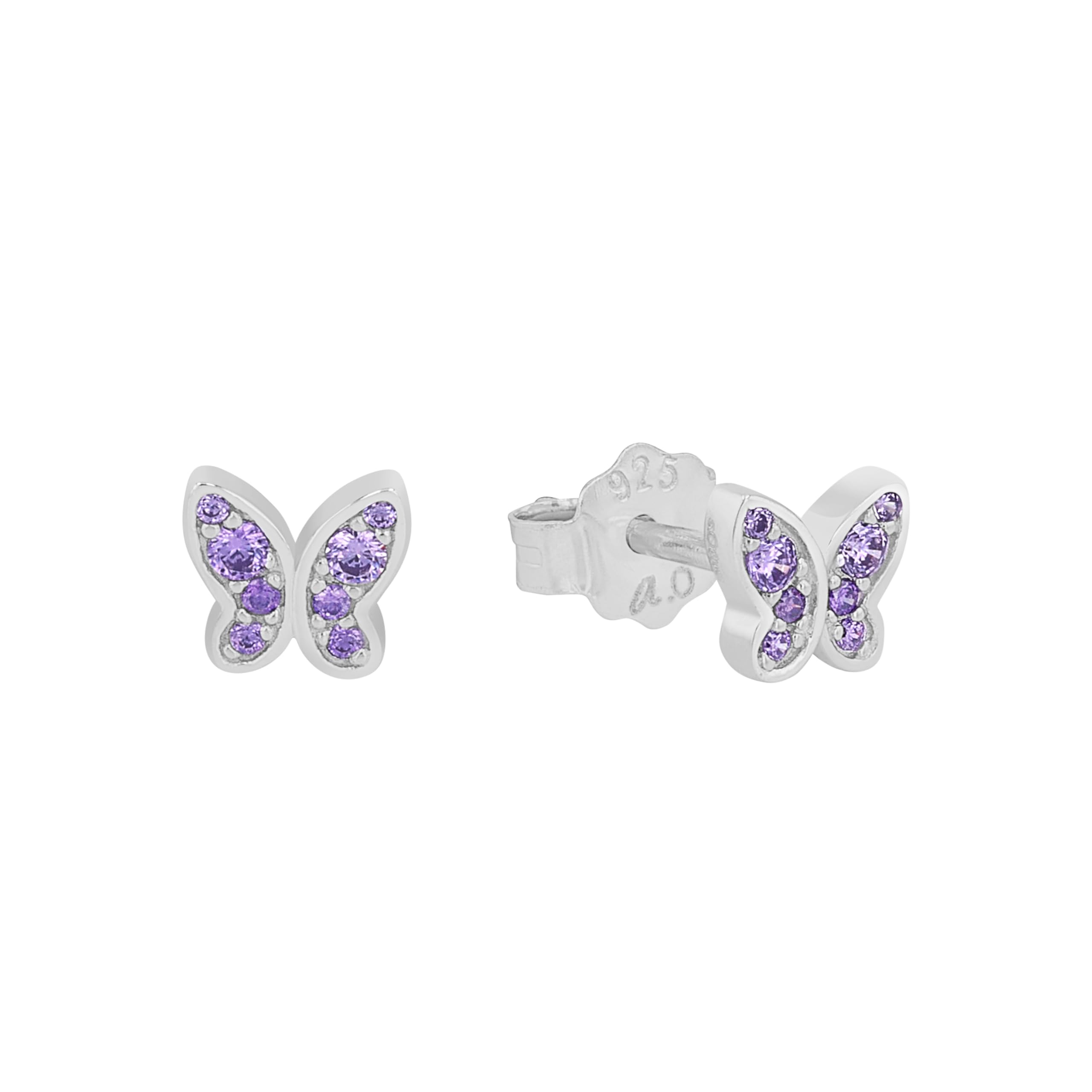 s.Oliver stud earrings 925 Sterling silver girls' children's earrings, with zirconia synth., 0.6 cm, silver, butterfly, comes in jewelry gift box