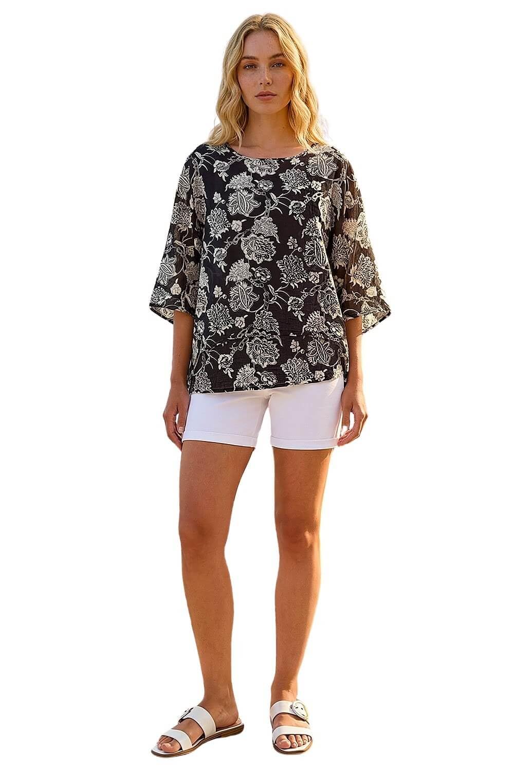Roman Women's Black Floral Print Double Layer Top Size 10